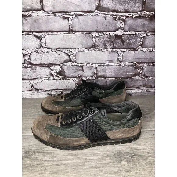 Prada Tan Suede Green Mesh Black Lace Up Casual Hiking Shoes  display picture 3